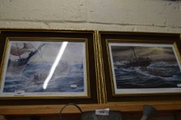 Mick Bensley, two coloured prints, Sheringham and Cromer Lifeboats, framed and glazed