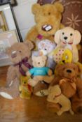 Collection of various assorted teddy bears and soft toys