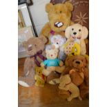 Collection of various assorted teddy bears and soft toys