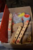 Box of wooden construction toys