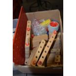 Box of wooden construction toys