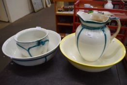 Two wash bowls, wash jug and chamber pot