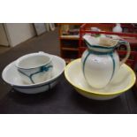 Two wash bowls, wash jug and chamber pot