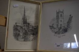 Two coloured prints, Norwich Cathedral and The Holy Innocence, Foulsham
