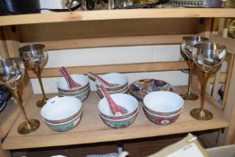 Mixed Lot: Modern Chinese rice bowls and spoons and set of metal goblets