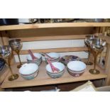 Mixed Lot: Modern Chinese rice bowls and spoons and set of metal goblets