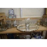 Mixed Lot: Various silver plated wares to include serving tray, glasses, frames etc