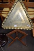 Unusual triangular brass tray topped occasional table