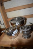 Two silver plated rose bowls and a milk jug
