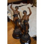 Pair of bronzed Spelter models, Autumn and Spring