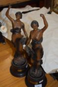 Pair of bronzed Spelter models, Autumn and Spring
