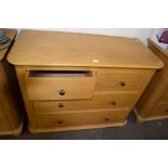Modern light oak four drawer bedroom chest, 109cm wide