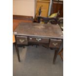 Georgian mahogany veneered three drawer side table or low boy for restoration, 82cm wide