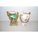 Gilt decorated continental vase with plinth base together with a further floral vase (2)