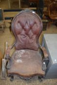 Victorian mahogany framed gents armchair, requiring restoration