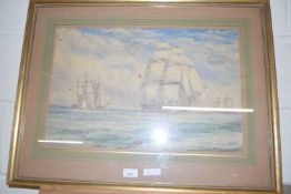 T B Horner, study of Naval ships, watercolour, framed and glazed