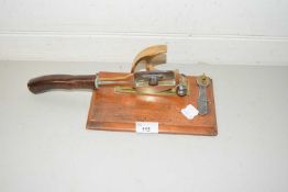 Vintage hardwood brass and steel tobacco cutter