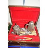 Mixed Lot: Elkington & Co silver plated teapot and coffee pot plus a large cutlery canteen and