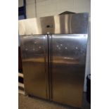 Large industrial double door steel freezer, 148cm wide