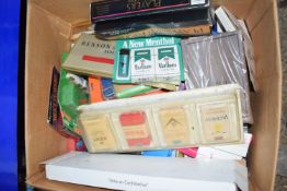 One box of vintage cigarette packaging and other assorted ephemera