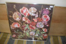 Large study of a vase of poppy flowers, indistinctly signed, framed and glazed