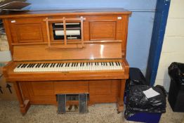 Steck pianola piano together with two boxes of accompanying rolls, overall width 143cm