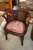 Early 20th Century bow back hardwood armchair with upholstered seat