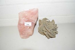 Two mineral samples, desert rose and himalayan rock salt