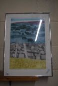 John Brunsden, The Moors Centre, coloured limited edition print, framed and glazed