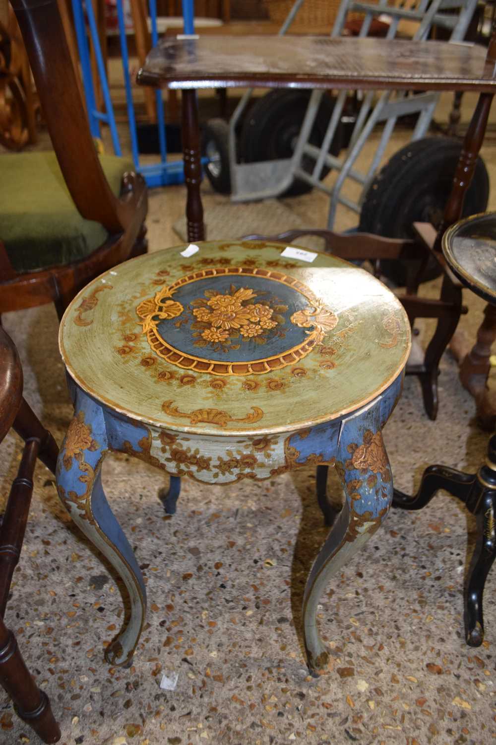 Small 20th Century circular occasional table on four outswept legs decorated with gilt and