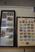 Castella Britains Motoring History cards, framed, together with a framed group of Russian Easter