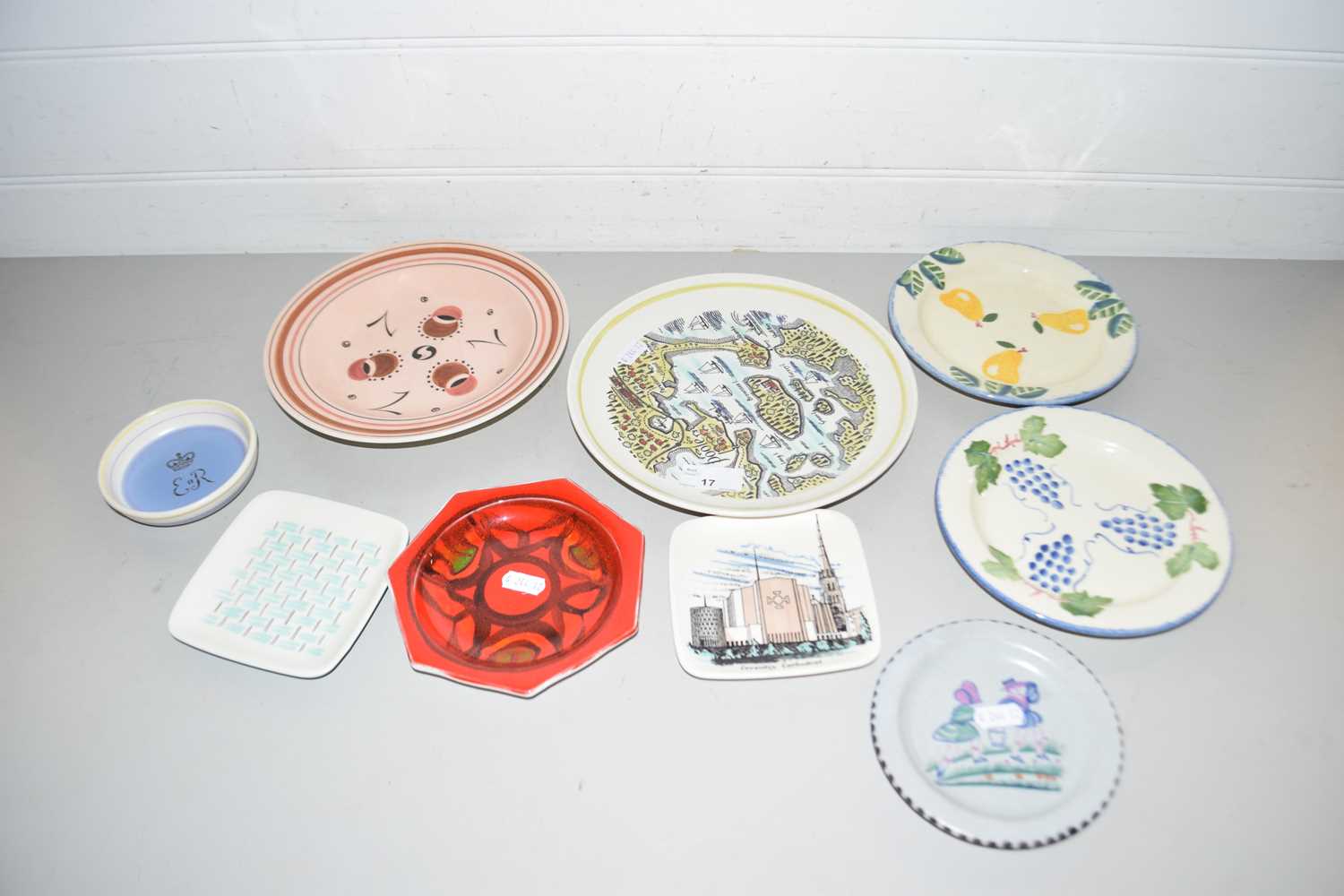 Collection of Poole pottery pin dishes, plates and other items