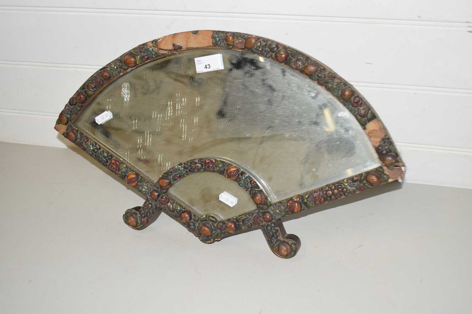 Vintage easel backed fan shaped mirror (a/f)