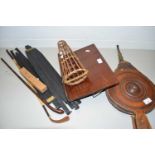 Mixed Lot: Fire bellows, wooden book stand, riding crops and other assorted items
