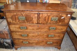 19th Century mahogany three drawer chest with an unusual hinged lid opening to a blanket box top,