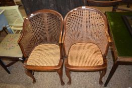 Pair of bow back cane armchairs