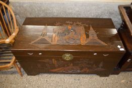 Chinese camphor wood chest with carved decoration