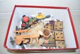 Box of various assorted model soldiers and other assorted toys