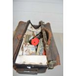 Vintage leather case containing a range of medical or veterinary supplies