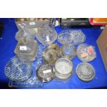 Mixed Lot: Various glass wares, silver plated coasters etc