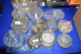 Mixed Lot: Various glass wares, silver plated coasters etc