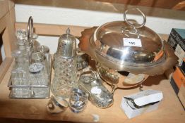 Mixed Lot: Silver plated cruet, silver plated covered dish and other items