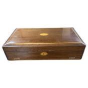 Small Edwardian mahogany and inlaid case with fitted interior and drop down front