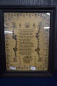 Framed sampler with religious poem by Eliza Toms