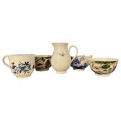 Group of English porcelain including a Worcester cup with floral design, Lowestoft tea bowl,