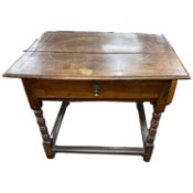 William and Mary period walnut side table with single drawer raised on bobbin turned legs and