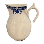 18th Century Worcester porcelain milk jug of ribbed form (a/f)