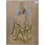 Wanda Adamczyk (Polish, contemporary), a study of a female in a yellow dress, signed, pastel on