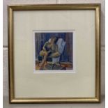 R.King RA (British, 20th century), acrylic, female nude study, signed, 5x5ins, mounted, framed and