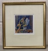 R.King RA (British, 20th century), acrylic, female nude study, signed, 5x5ins, mounted, framed and
